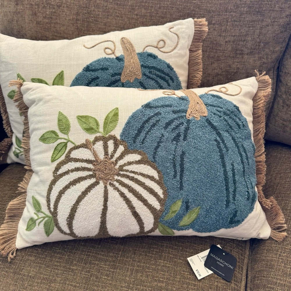 🆕2 Magaschoni Home Fall Harvest Pumpkin Cotton Accent Pillows